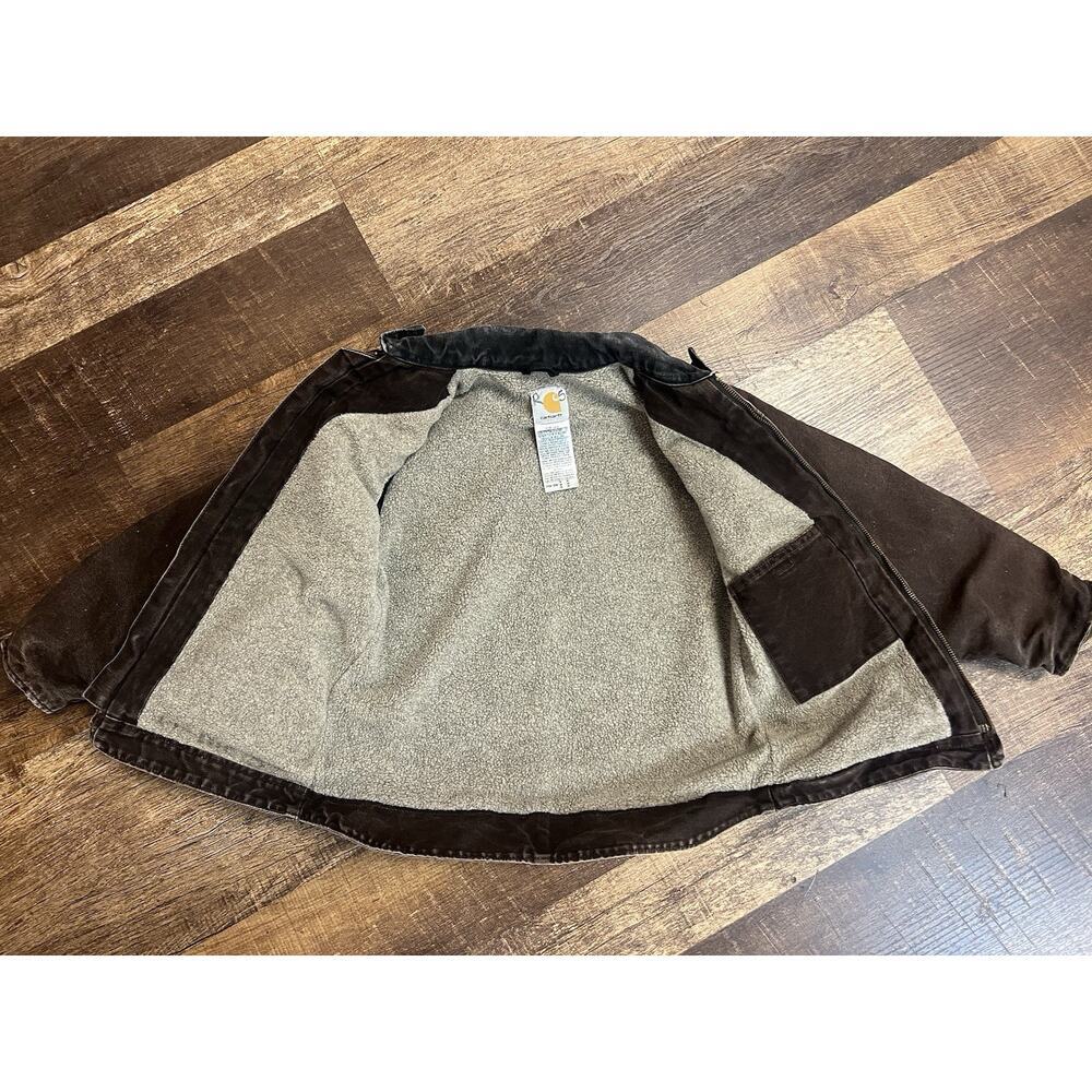 carhartt detroit jacket youth kids Medium brown faded sherpa lined workwear vtg - Picture 3 of 8